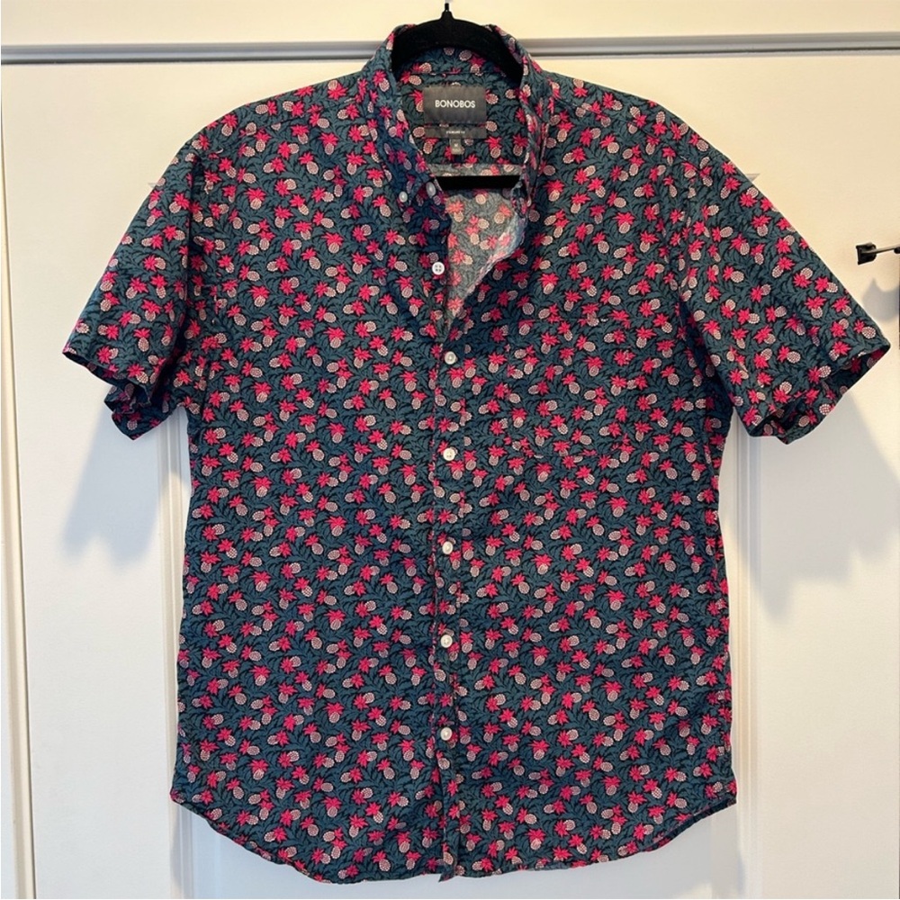 Bonobos Mens Standard Fit Short Sleeve Pineapple Print Button-Up Shirt Sz M
